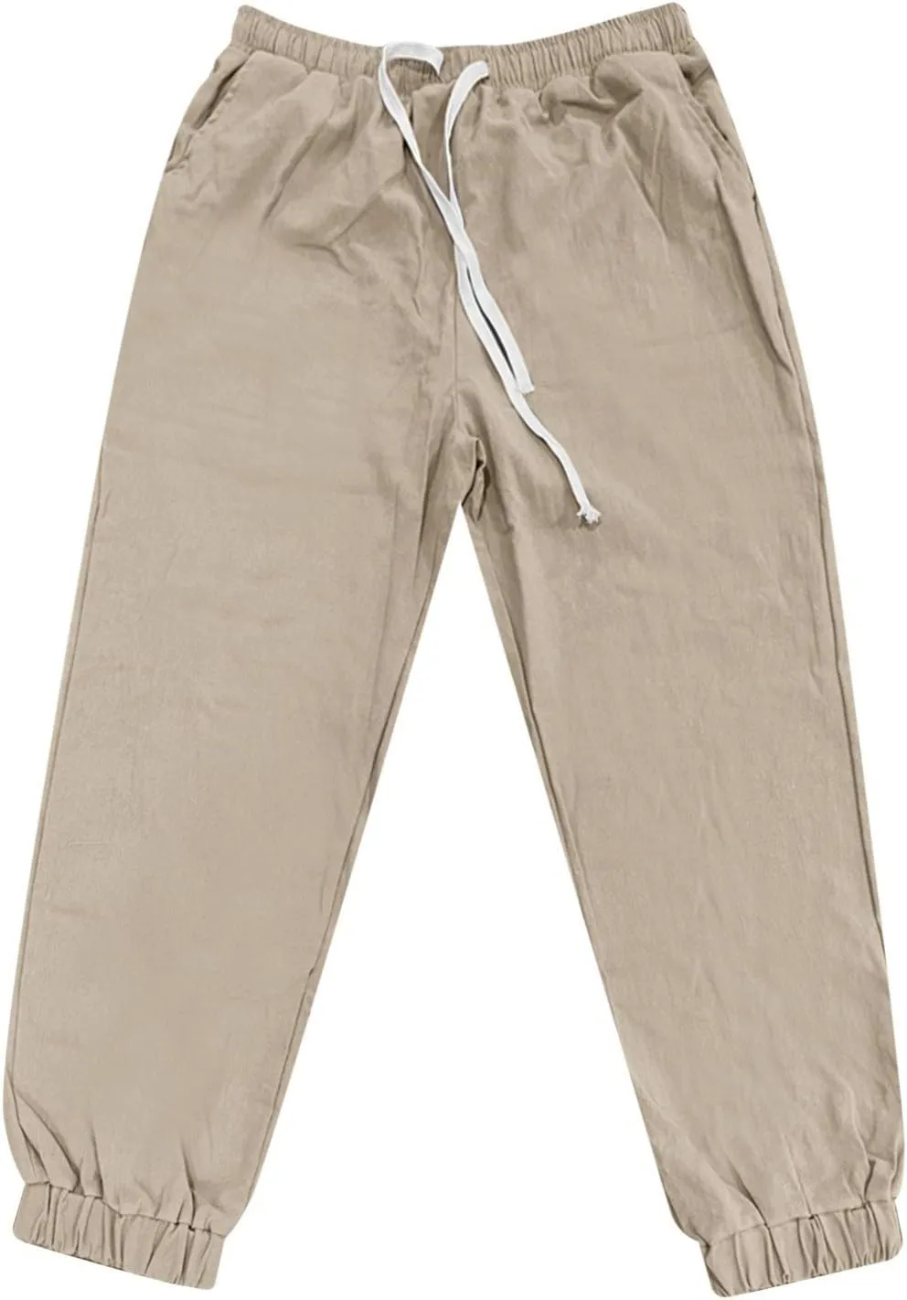 2025 Men's Cotton and Linen Solid Color Pants Drawstring Breathable Slim Fit Pants