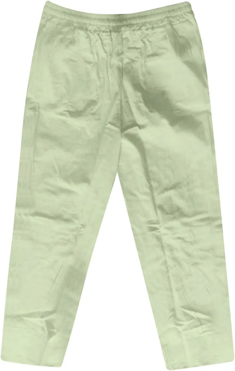 2025 Men's Cotton Linen Pants Elastic Waist Casual Solid Color Drawstring Straight Pants