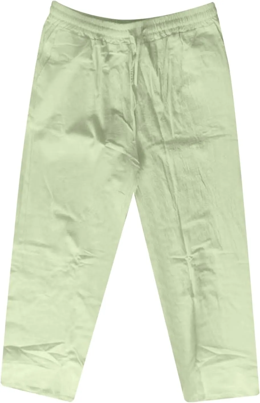 2025 Men's Cotton Linen Pants Elastic Waist Casual Solid Color Drawstring Straight Pants