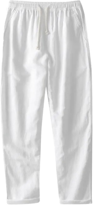 2025 Men's Loose Casual Straight Leg Pants Elasticated Linen Pants
