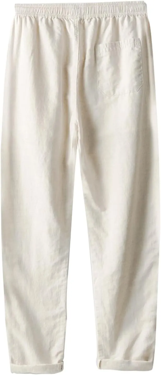 2025 Men's Loose Casual Straight Leg Pants Elasticated Linen Pants