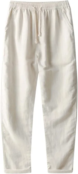 2025 Men's Loose Casual Straight Leg Pants Elasticated Linen Pants