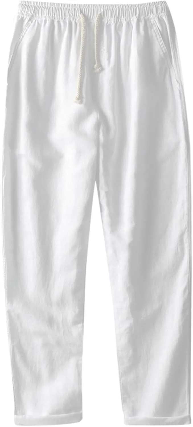 2025 Men's Loose Casual Straight Leg Pants Elasticated Linen Pants