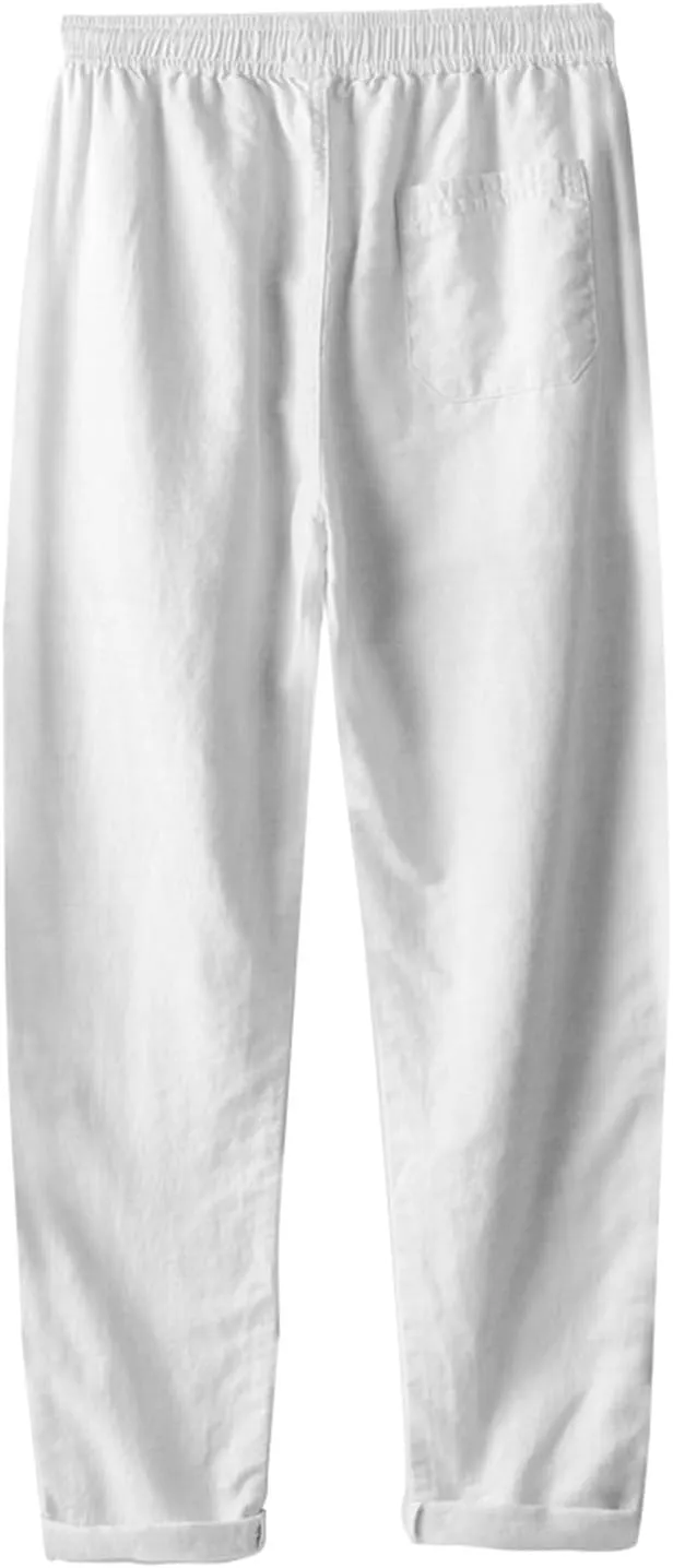 2025 Men's Loose Casual Straight Leg Pants Elasticated Linen Pants