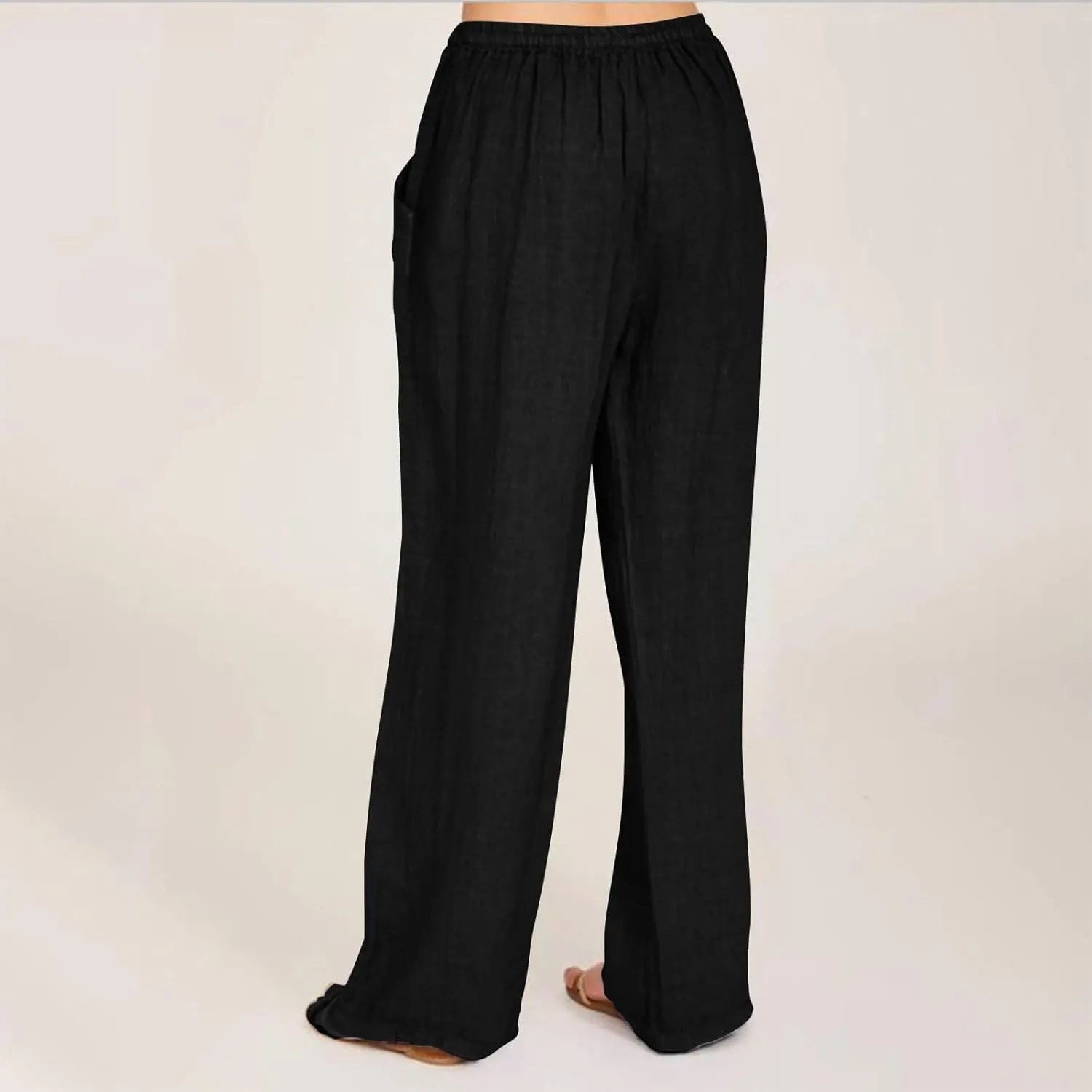 2025 Summer Beach Pants for Women Casual Drawstring Loose Fit Palazzo Pants Dressy Elastic Waist Trousers with Pocket