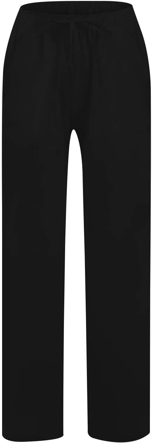 2025 Summer Beach Pants for Women Casual Drawstring Loose Fit Palazzo Pants Dressy Elastic Waist Trousers with Pocket