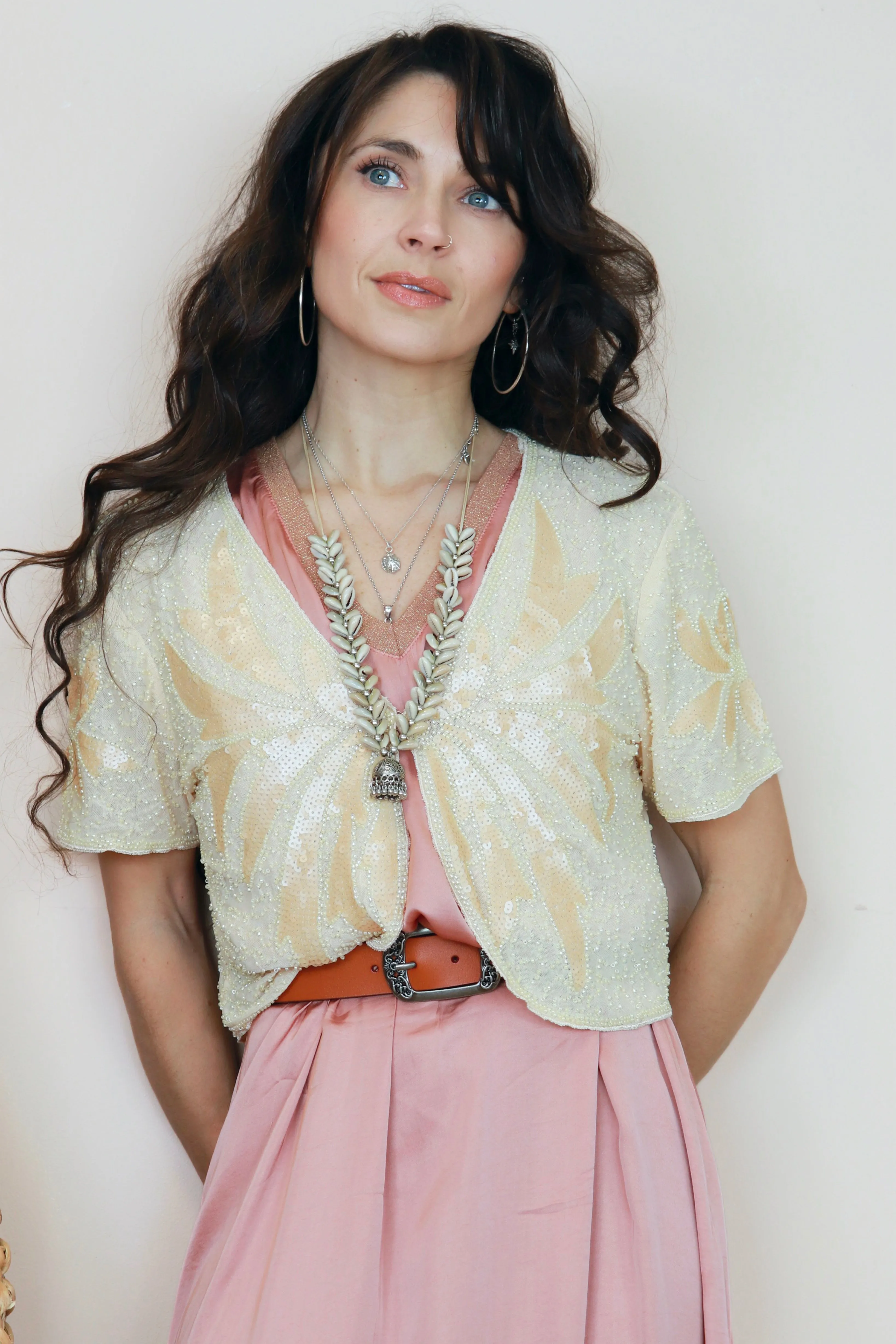 Beaded sequin detail top