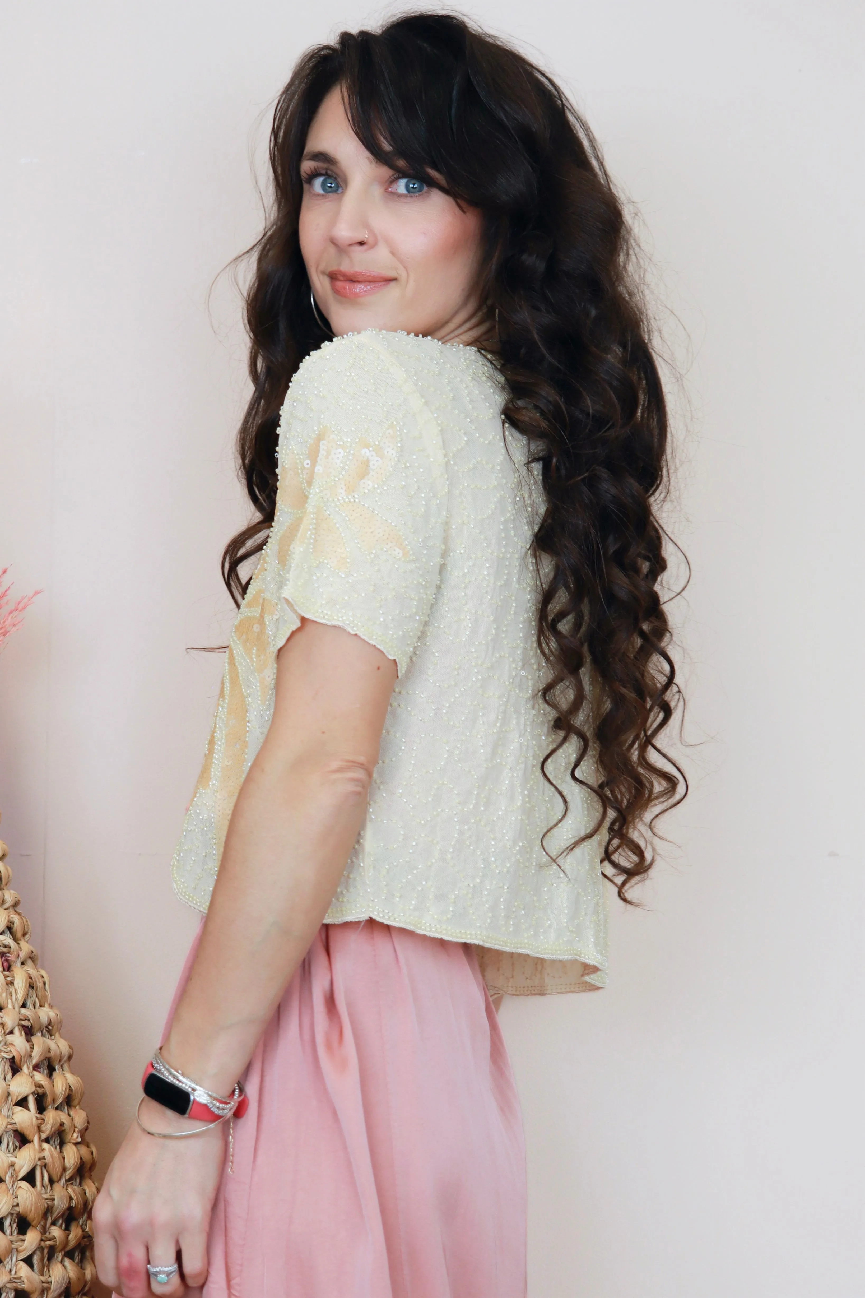 Beaded sequin detail top