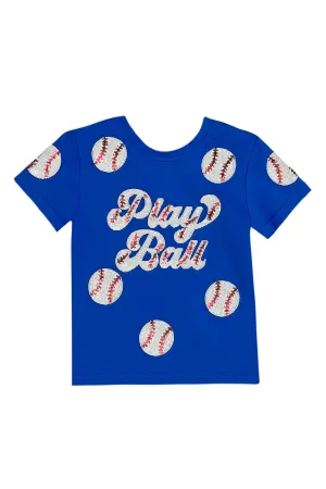 Belle Cher Royal Blue "Play Ball" Sequin Baseball Tee