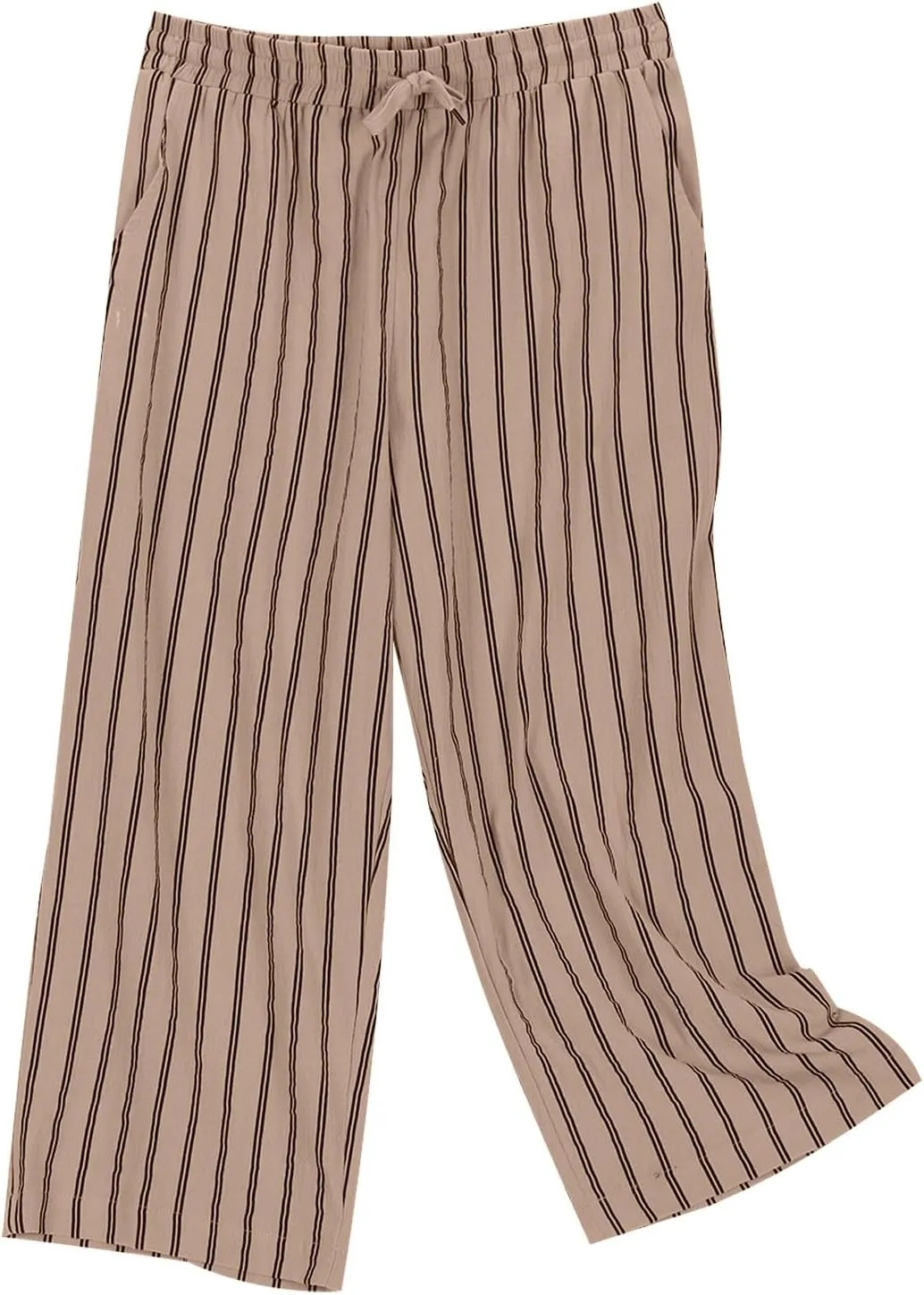 Capris for Women Fashion Casual Stripe Elastic Loose Pants Straight Wide Leg Trousers Womens Beach Vacation Outfits