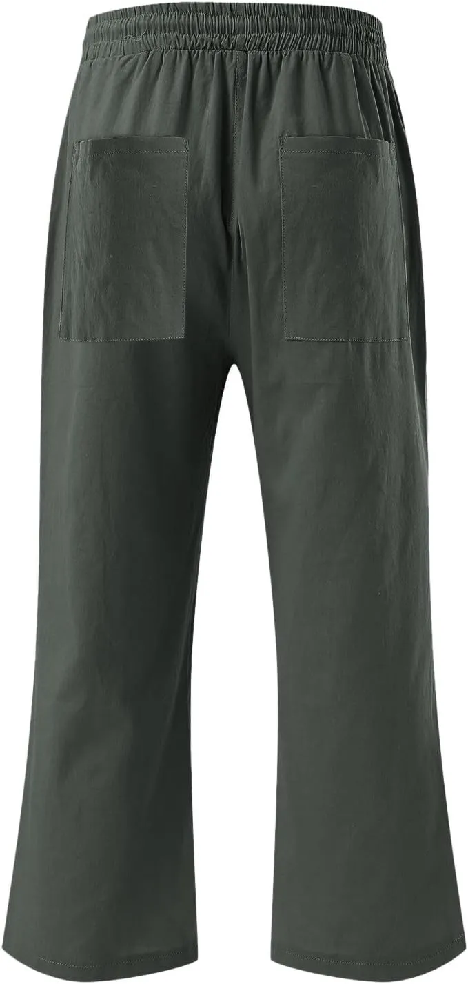 Capris Pants for Women Cotton Linen Casual Summer 2025 Drawstring Elastic Waist Straight Wide Leg Loose Cropped Trouser
