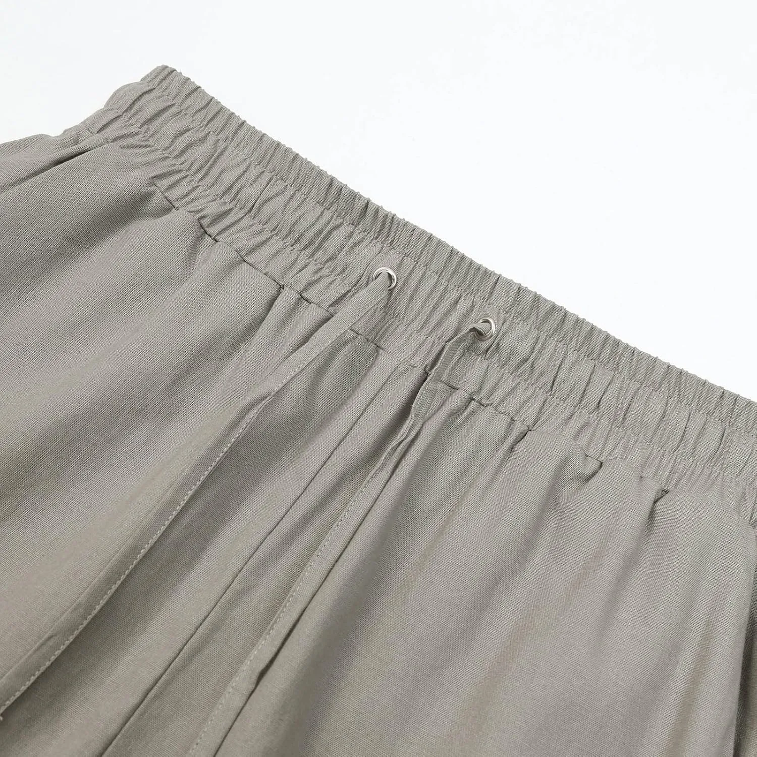 Capris Pants for Women Cotton Linen Casual Summer 2025 Drawstring Elastic Waist Straight Wide Leg Loose Cropped Trouser