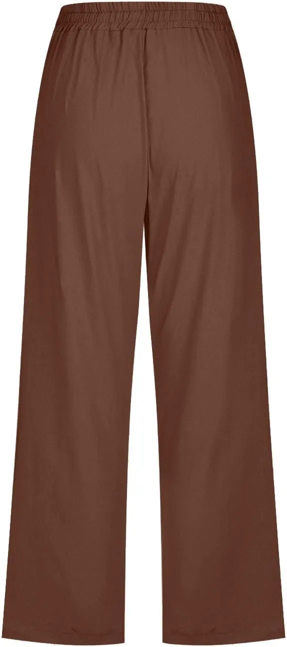 Capris Pants for Women Cotton Linen Casual Summer 2025 Straight Wide Leg Drawstring Elastic Waist Cropped Trouser