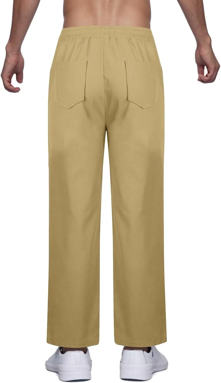 Casual Cotton and Linen Pants Men's Summer Elastic Waist Drawstring Slim-fit Tracksuit Pants 2025