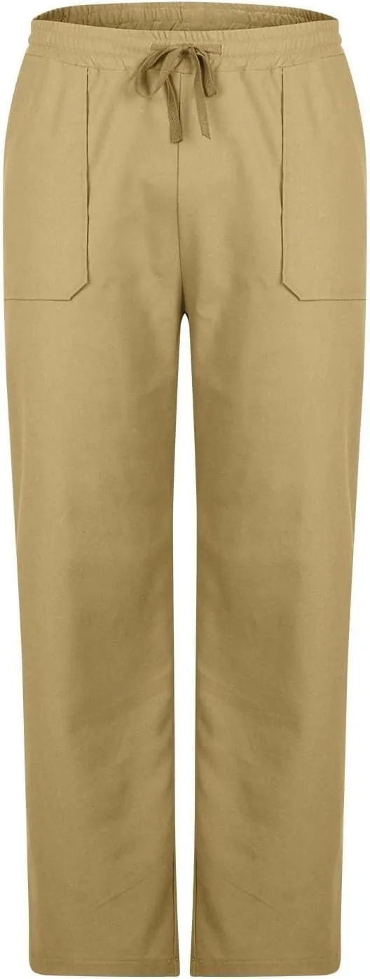 Casual Cotton and Linen Pants Men's Summer Elastic Waist Drawstring Slim-fit Tracksuit Pants 2025