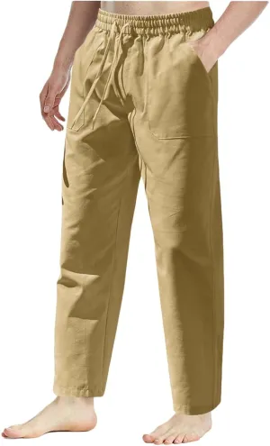 Casual Cotton and Linen Pants Men's Summer Elastic Waist Drawstring Slim-fit Tracksuit Pants 2025