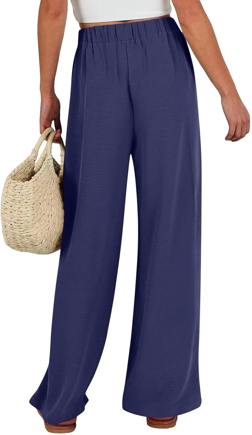 Cotton Linen Pants Women,Summer Wide Leg Palazzo Pants,Casual High Waist Tie Knot Flowy Trousers,Loose Beach Vacation Outfits