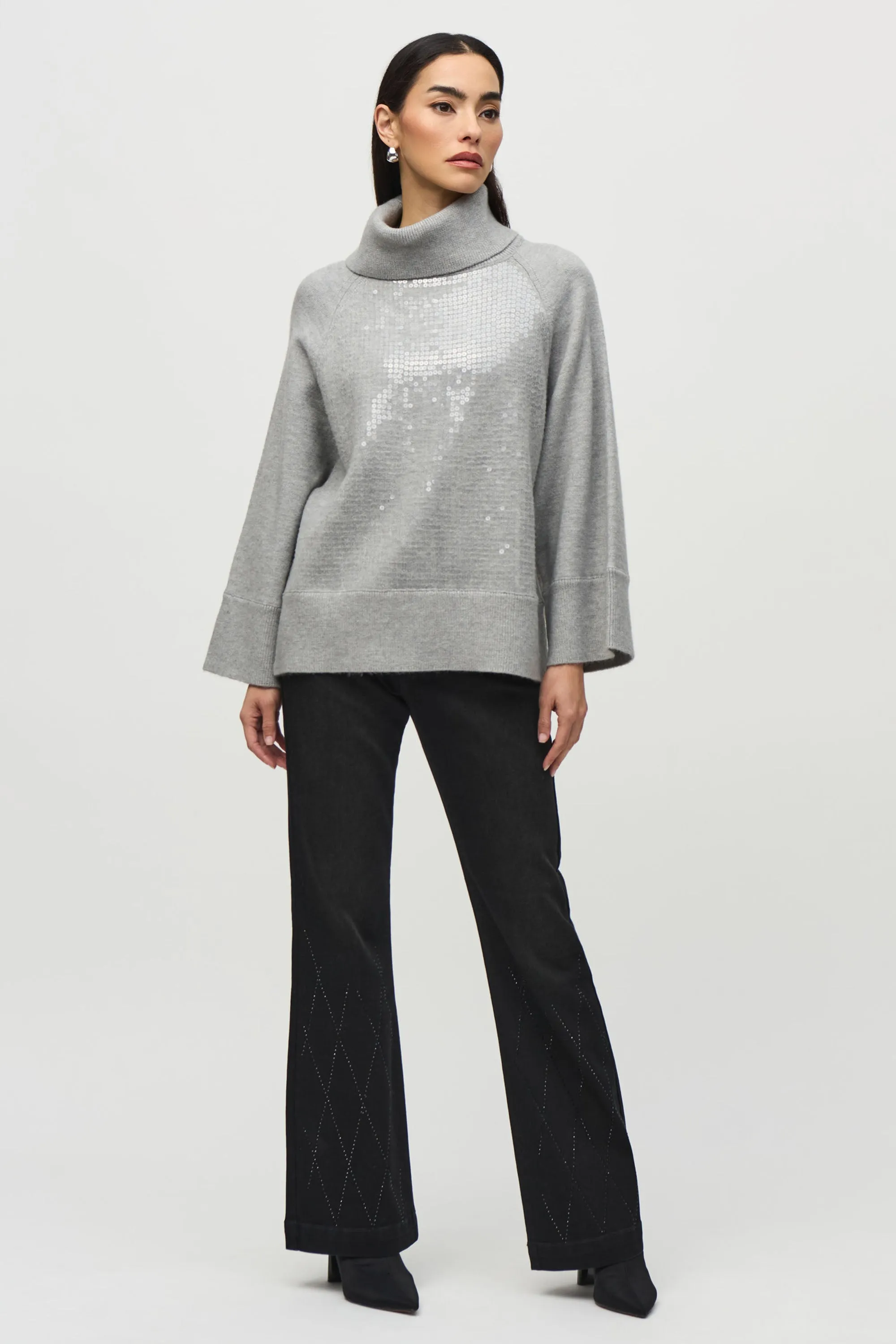 COWL NECK SEQUIN FRONT TOP