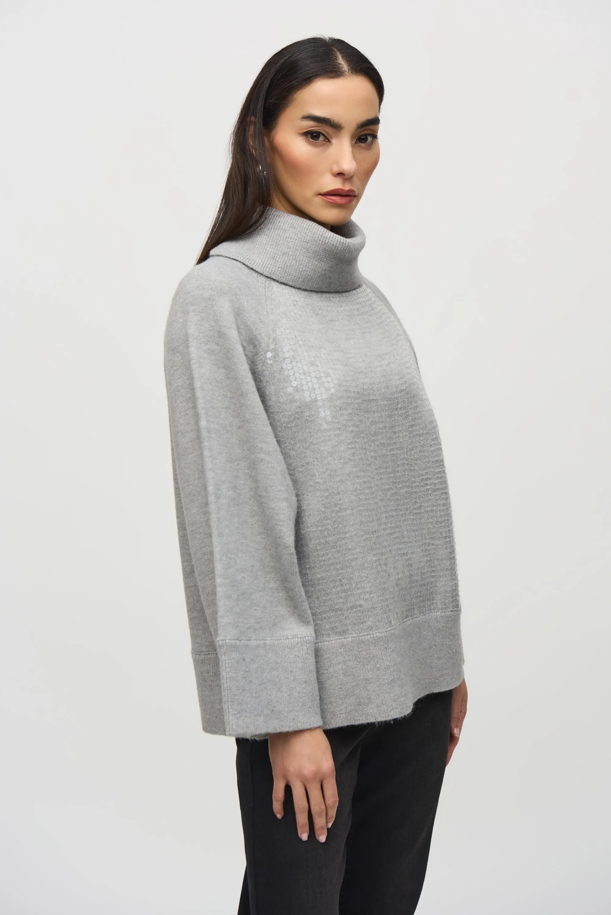 COWL NECK SEQUIN FRONT TOP