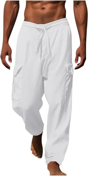 Ctreela Men Baggy Sweatpants Casual Autumn Straight Leg Basic Beach Pants Solid Drawstring Elastic Waisted Lounge Pants