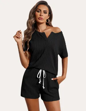 Ekouaer Ribbed Knit Short Sleeve Pajama Sets (US Only)