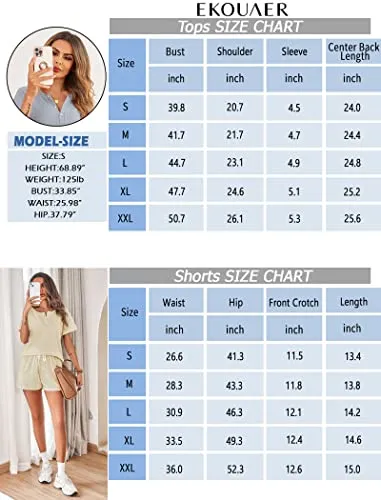 Ekouaer Ribbed Knit Short Sleeve Pajama Sets (US Only)