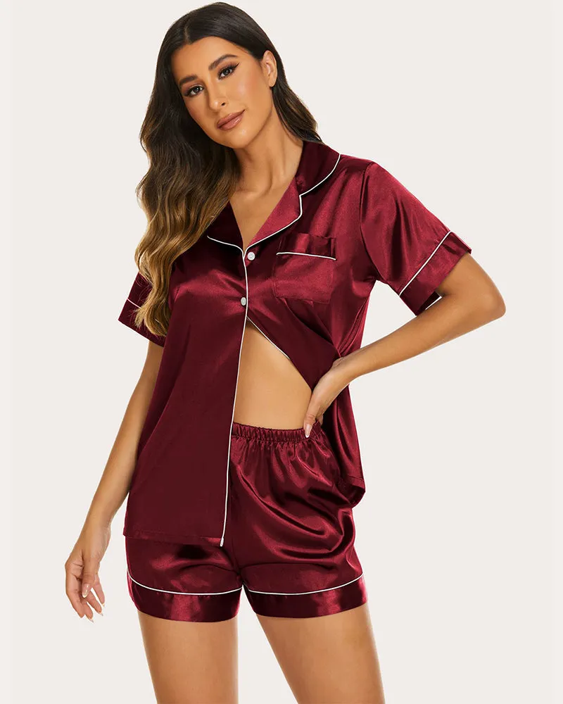 Ekouaer Silk Short Sleeve Pajamas 2 Piece Set