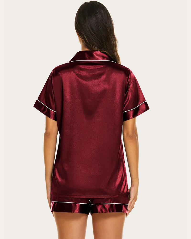 Ekouaer Silk Short Sleeve Pajamas 2 Piece Set