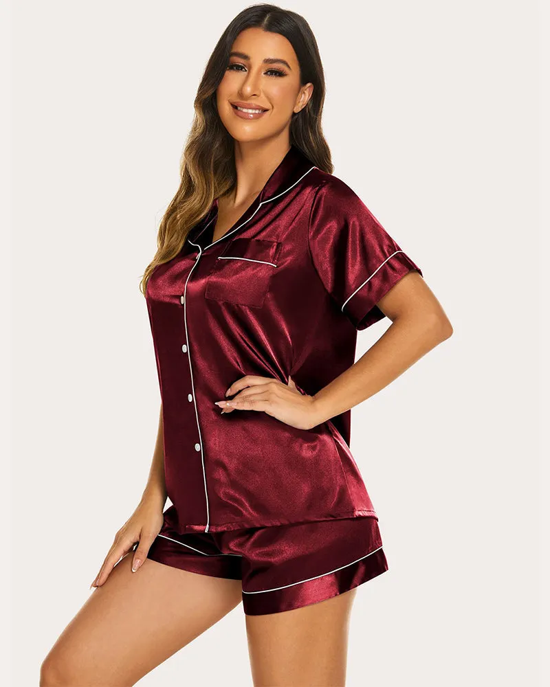 Ekouaer Silk Short Sleeve Pajamas 2 Piece Set