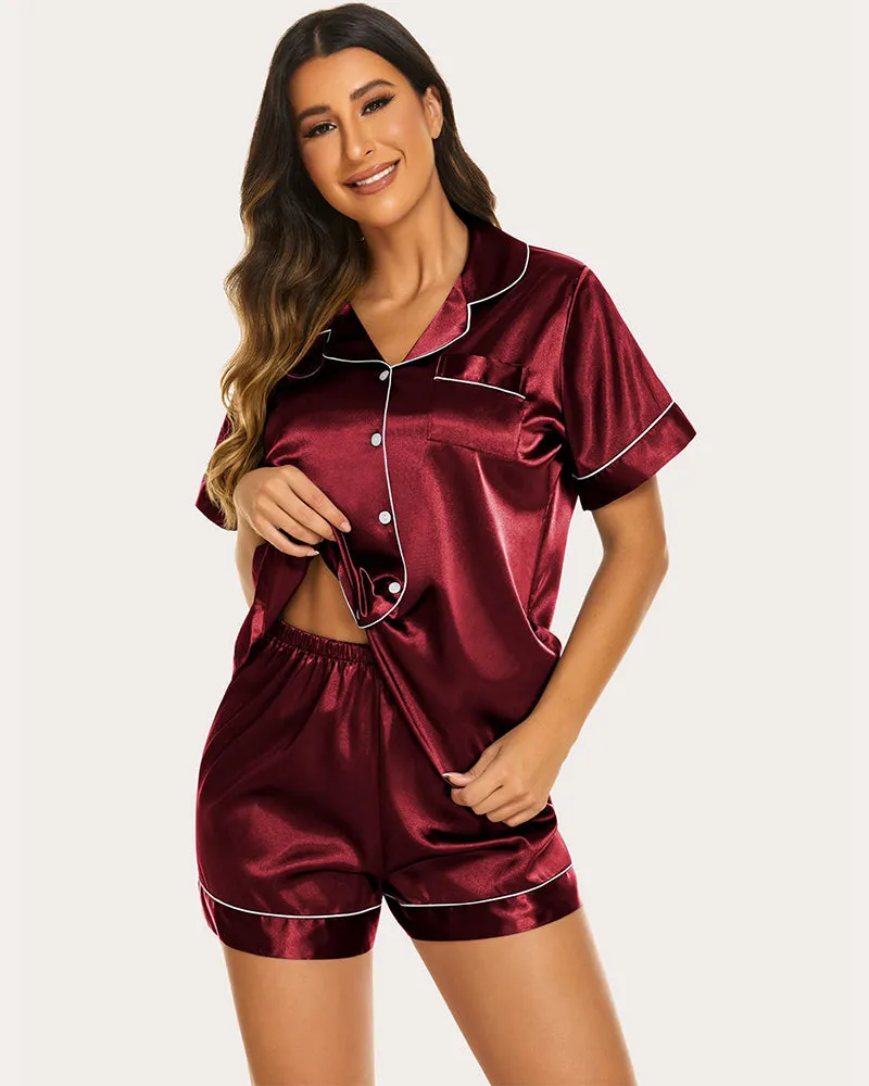 Ekouaer Silk Short Sleeve Pajamas 2 Piece Set