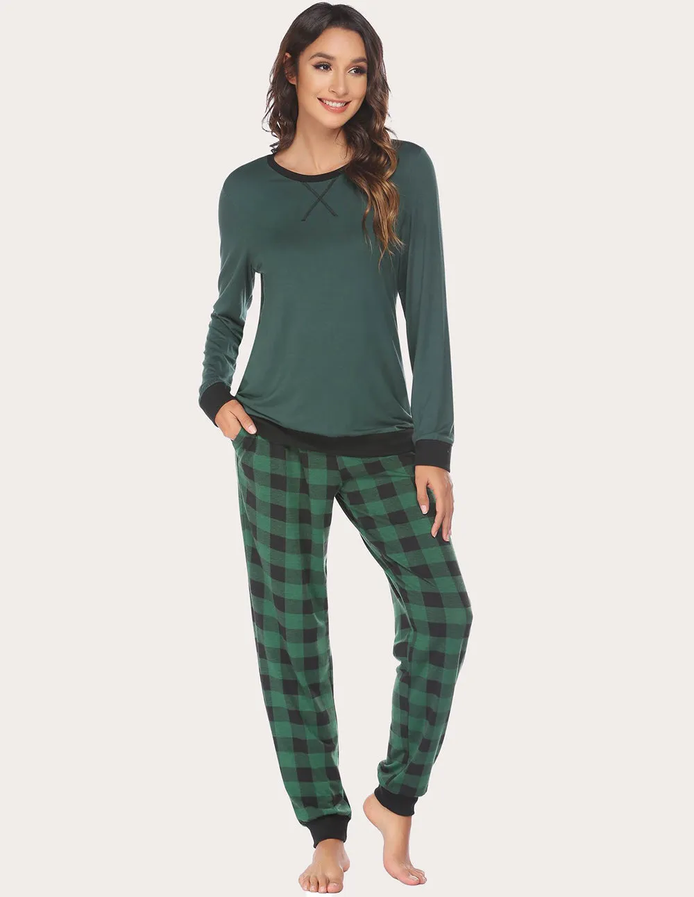 Ekouaer Soft Plaid Pajama Set (US Only)