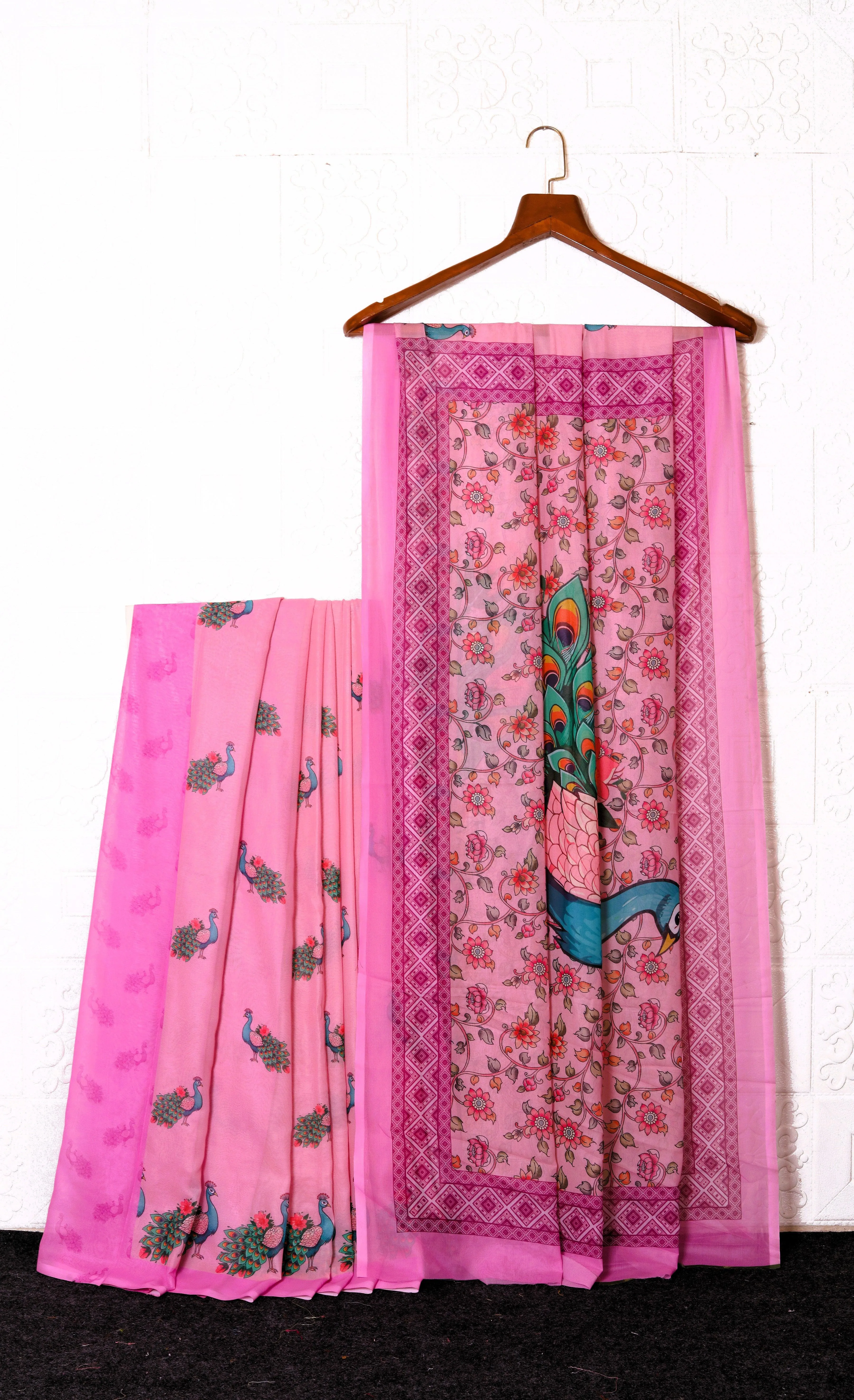 Graceful Georgette Silk Saree with Artistic Pallu & Blouse