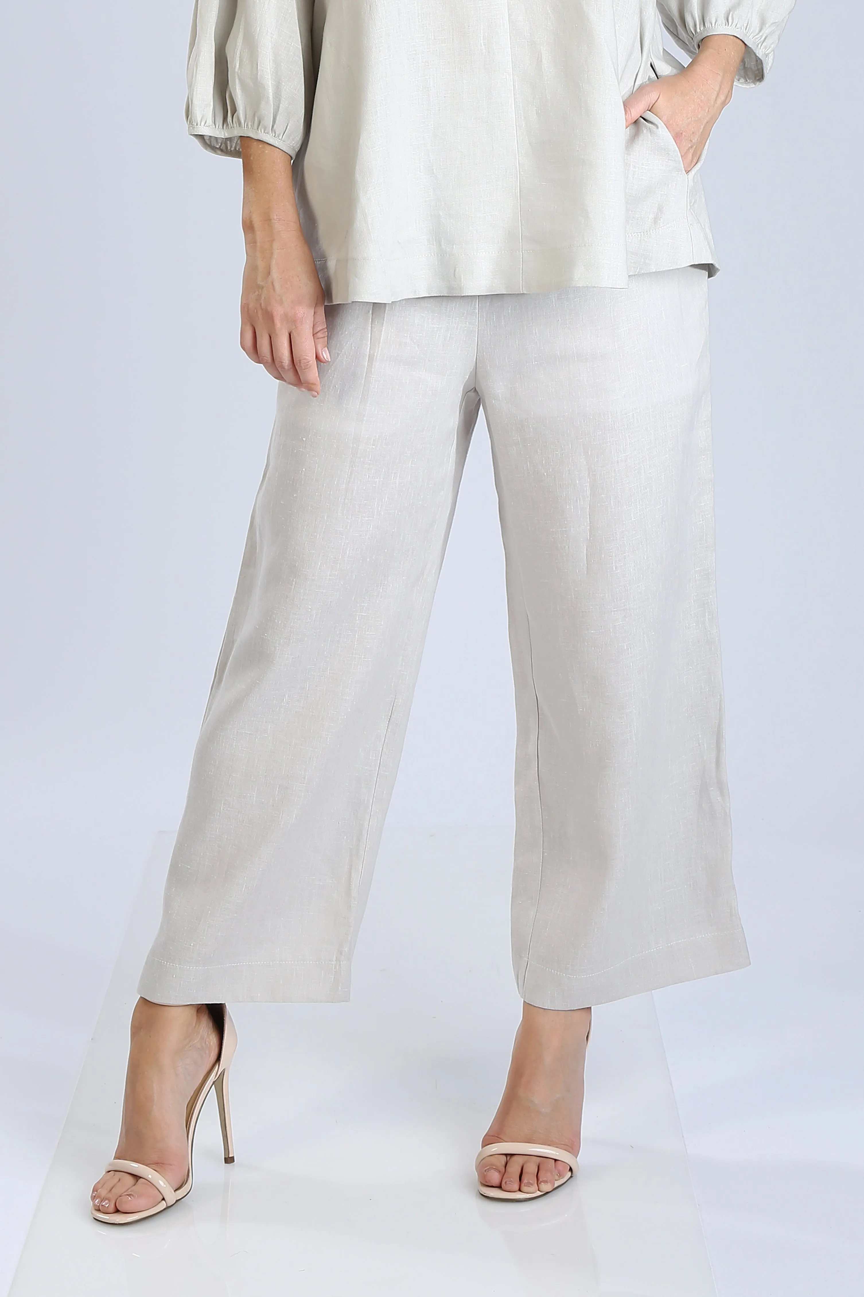 Gray Wide Leg Linen Pants