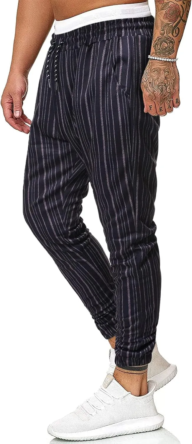 GTHTTT Men's Fashion Plaid Pants Chinos Casual Trousers Slim Fit Drawstring Tapered Stretch Workout Jogger Sweatpants Plaid