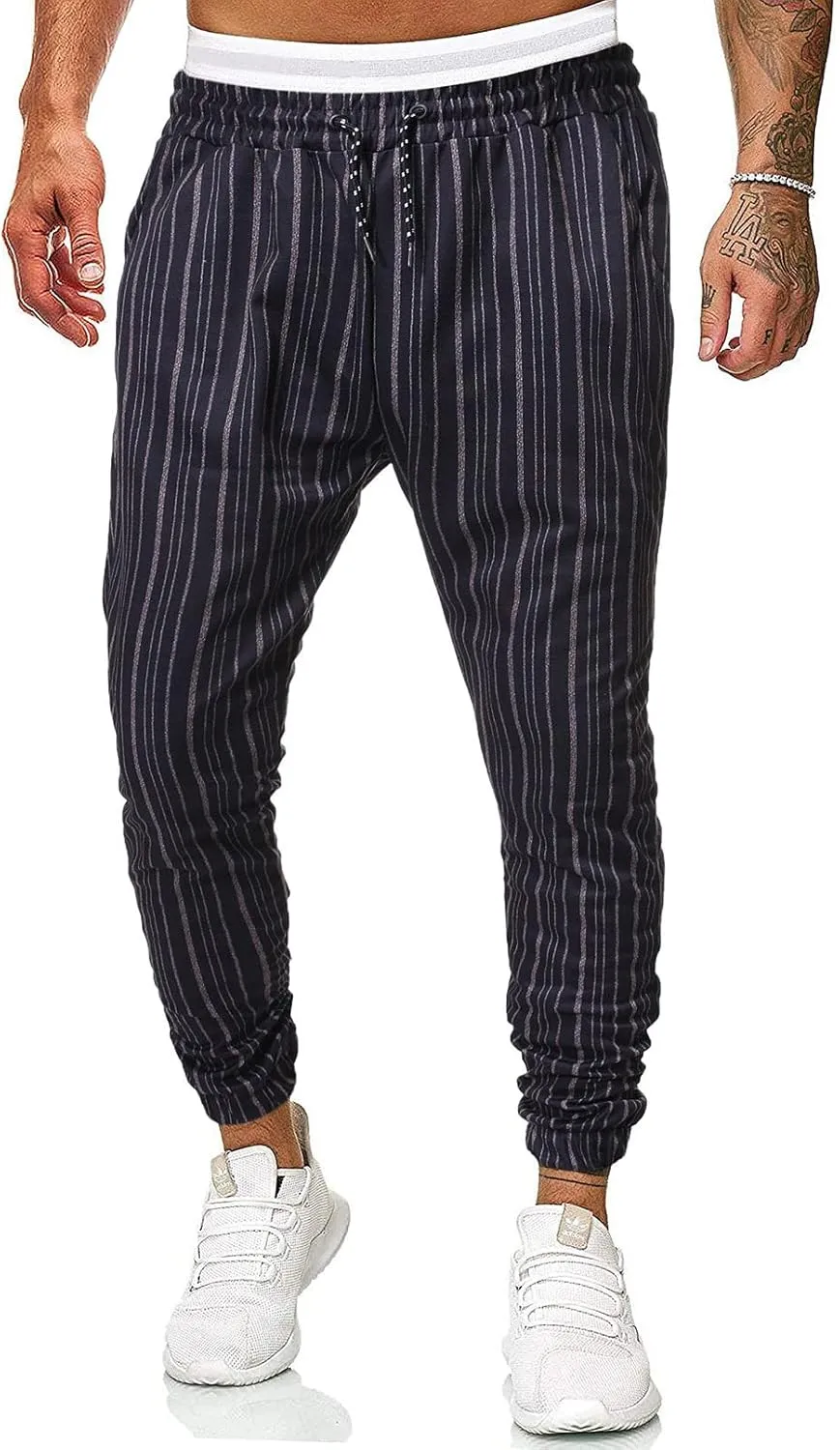 GTHTTT Men's Fashion Plaid Pants Chinos Casual Trousers Slim Fit Drawstring Tapered Stretch Workout Jogger Sweatpants Plaid