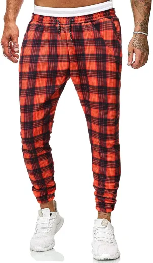 GTHTTT Men's Fashion Plaid Pants Chinos Casual Trousers Slim Fit Drawstring Tapered Stretch Workout Jogger Sweatpants Plaid