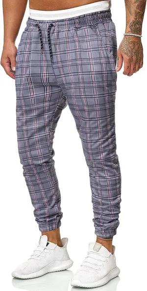 GTHTTT Men's Fashion Plaid Pants Chinos Casual Trousers Slim Fit Drawstring Tapered Stretch Workout Jogger Sweatpants Plaid