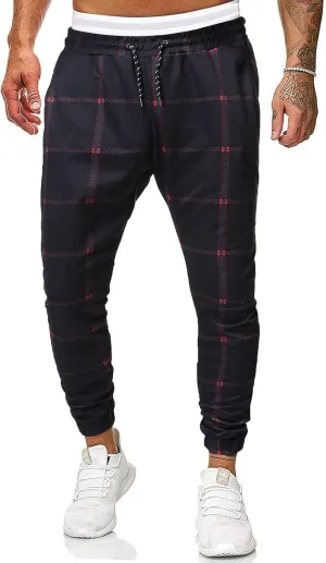 GTHTTT Men's Fashion Plaid Pants Chinos Casual Trousers Slim Fit Drawstring Tapered Stretch Workout Jogger Sweatpants Plaid