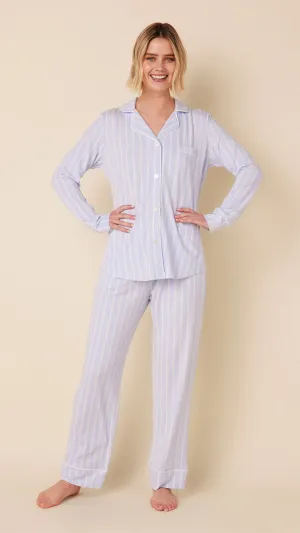 Heritage Stripe Pima Knit Long-Sleeved Pajama - Blue