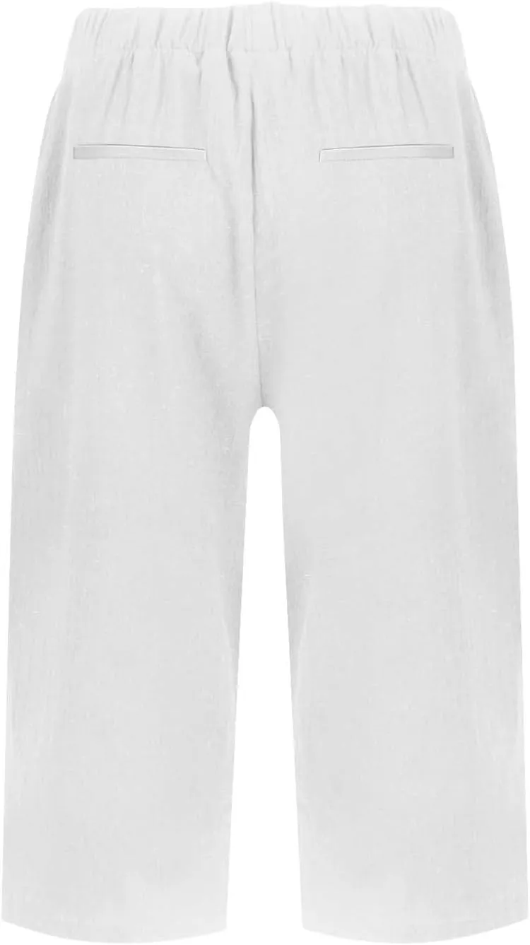 Hiking Pants Women Casual Comfy Fit Side Slit Summer Beach Lightweight Bermuda Shorts Breathable Linen Capri Pants