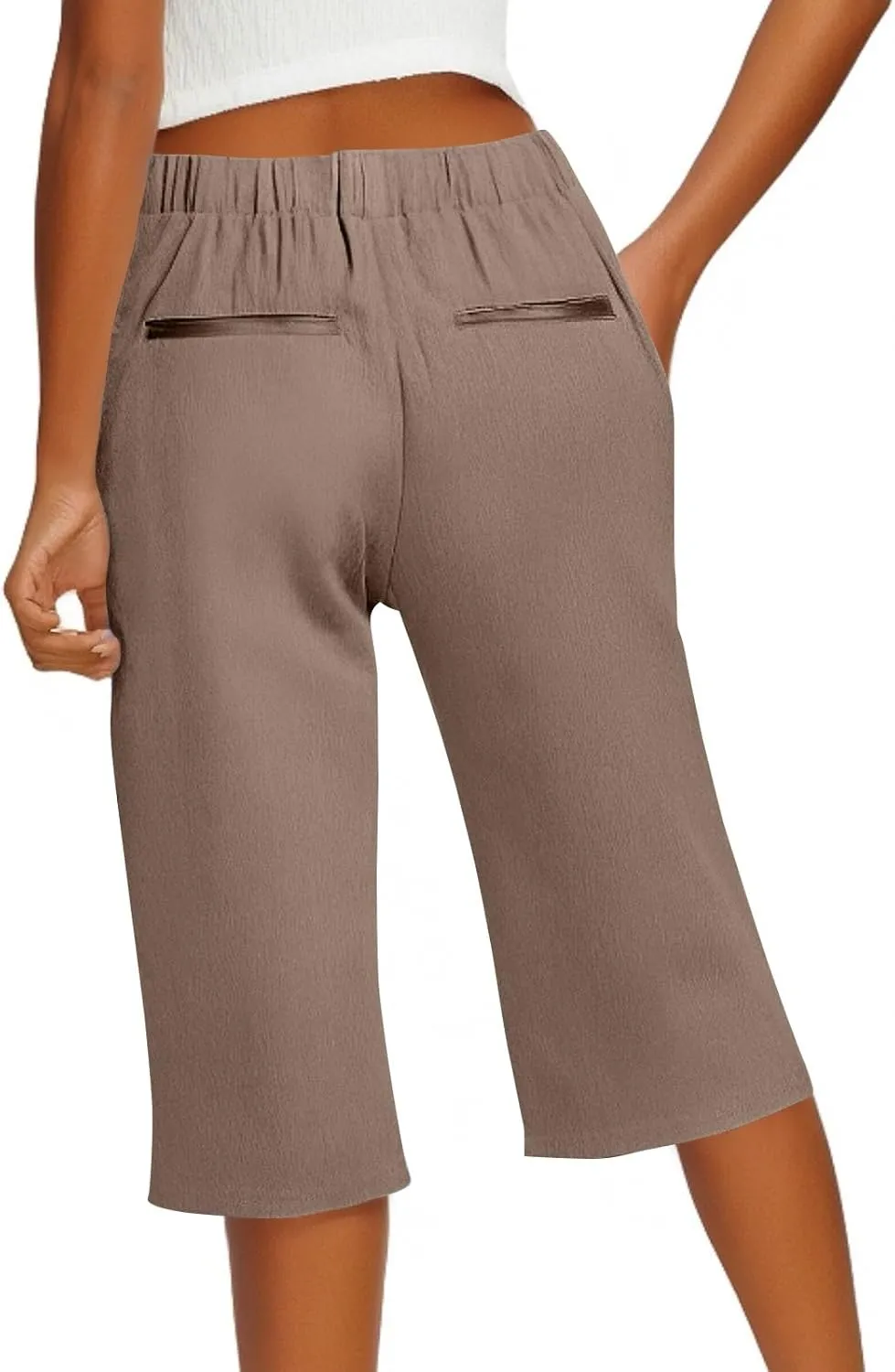 Hiking Pants Women Casual Comfy Fit Side Slit Summer Beach Lightweight Bermuda Shorts Breathable Linen Capri Pants