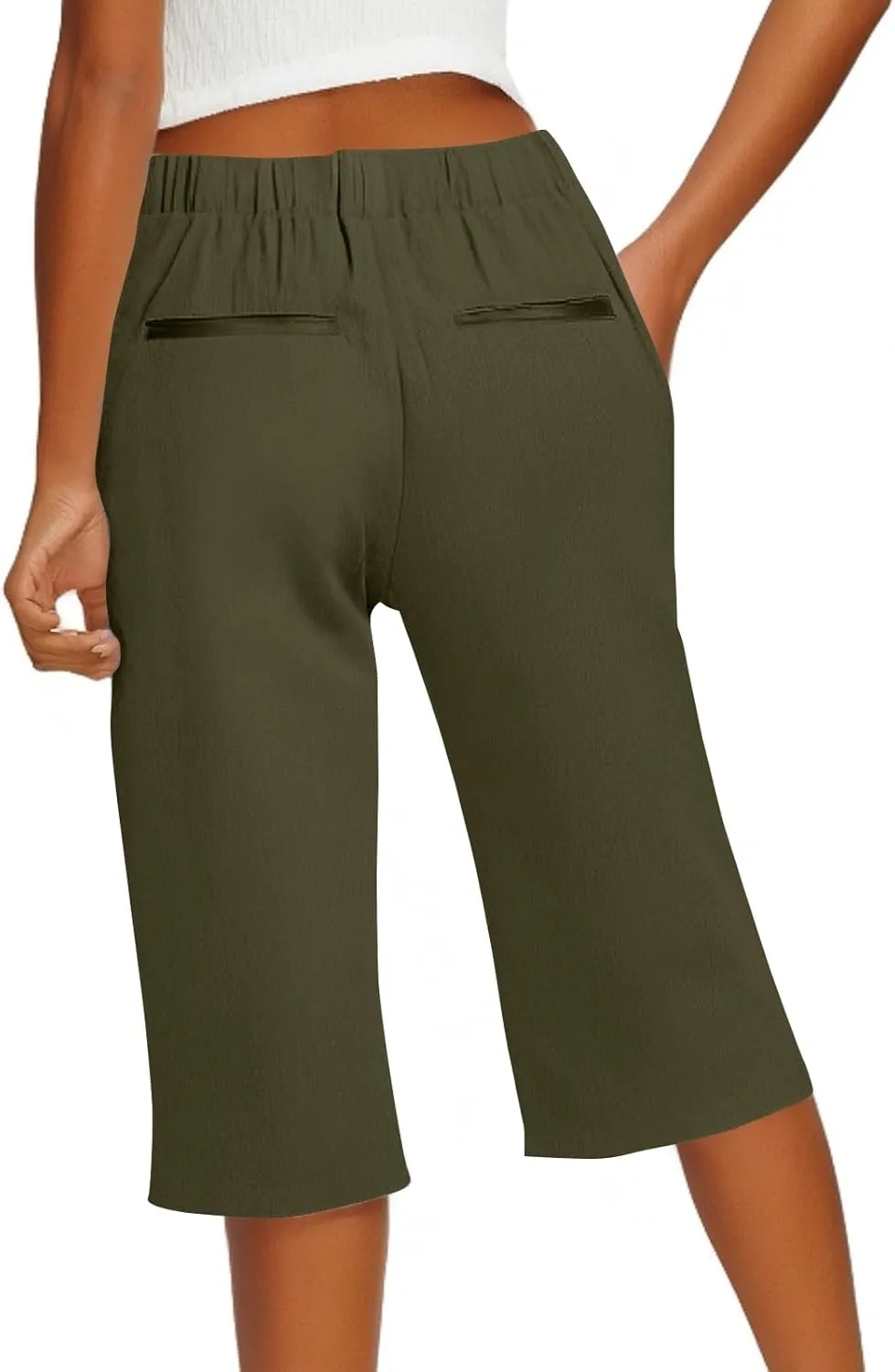 Hiking Pants Women Casual Comfy Fit Side Slit Summer Beach Lightweight Bermuda Shorts Breathable Linen Capri Pants