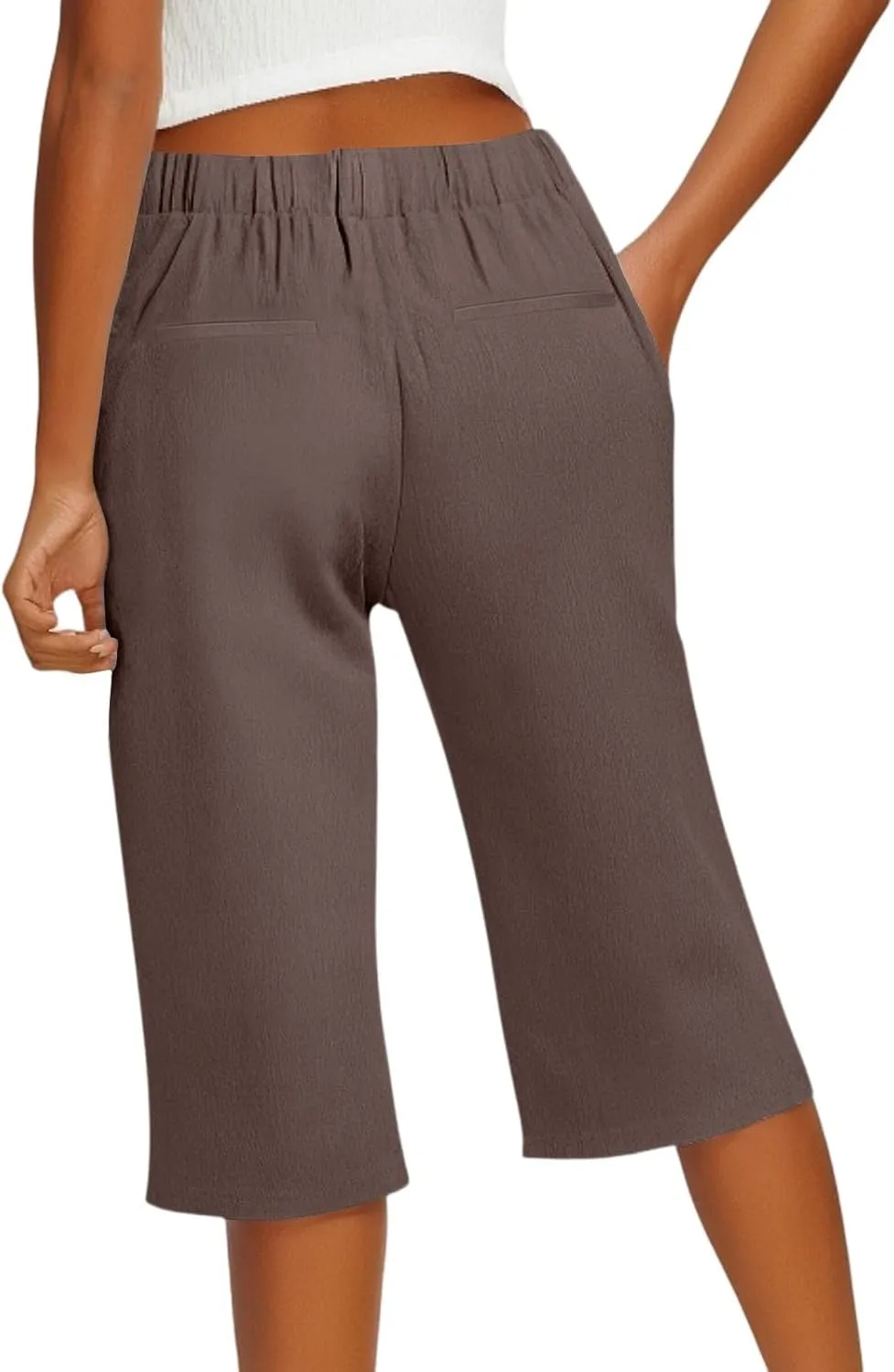 Hiking Pants Women Casual Comfy Fit Side Slit Summer Beach Lightweight Bermuda Shorts Breathable Linen Capri Pants