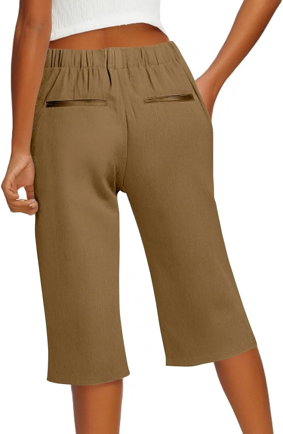 Hiking Pants Women Casual Comfy Fit Side Slit Summer Beach Lightweight Bermuda Shorts Breathable Linen Capri Pants