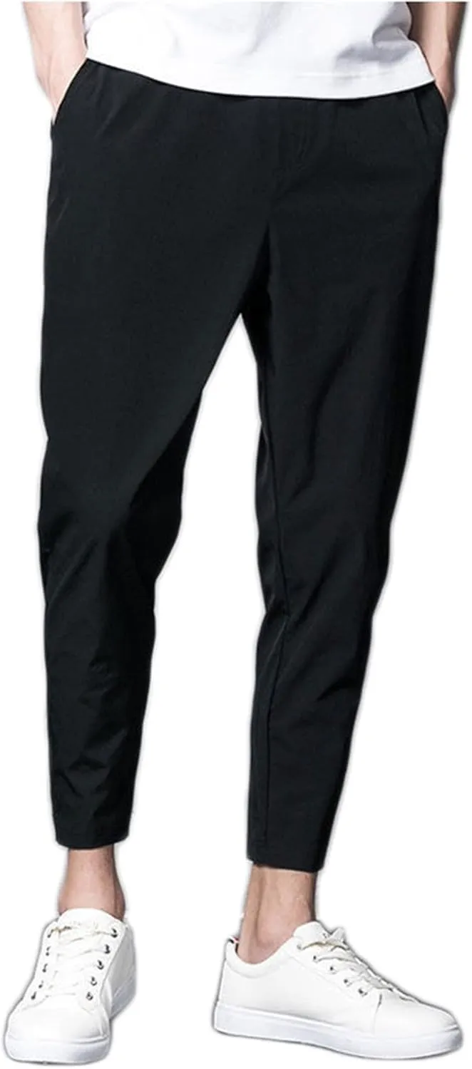 INVACHI Men's Slim Fit Khaki Pants Stretch Cropped Chino Skinny Pants 3/4 Pants