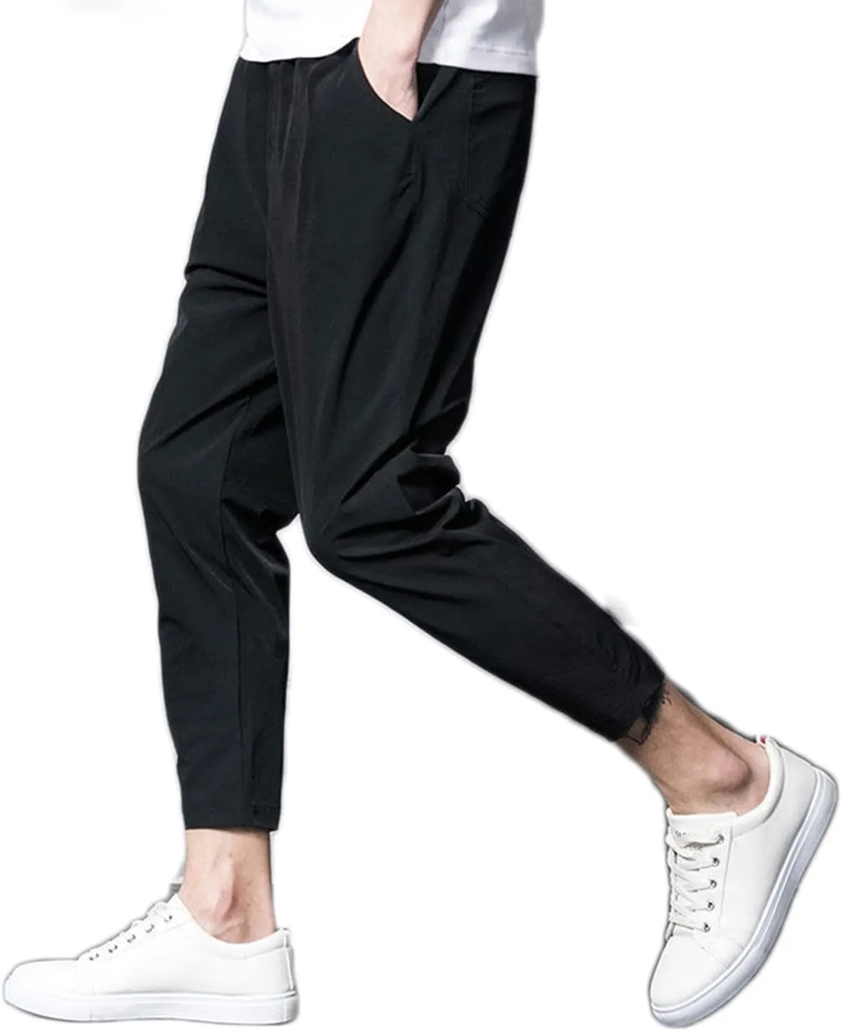 INVACHI Men's Slim Fit Khaki Pants Stretch Cropped Chino Skinny Pants 3/4 Pants