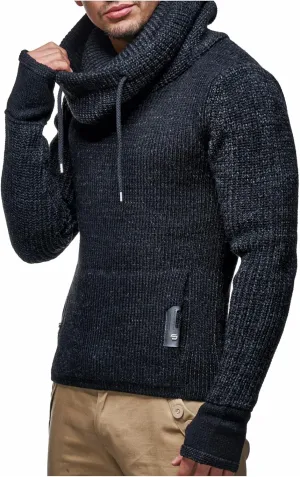Leif Nelson Mens Knitted Pullover | Long-Sleeved Slim fit Shirt | Basic Longsleeve Sweatshirt with Shawl Collar for Men