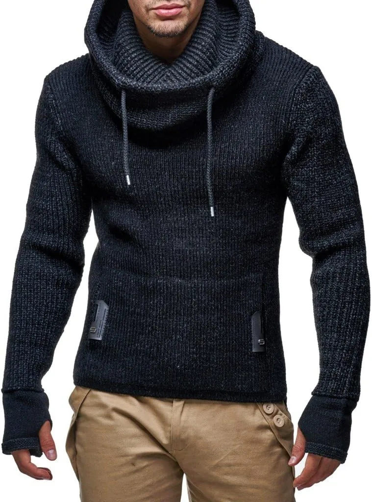 Leif Nelson Mens Knitted Pullover | Long-Sleeved Slim fit Shirt | Basic Longsleeve Sweatshirt with Shawl Collar for Men