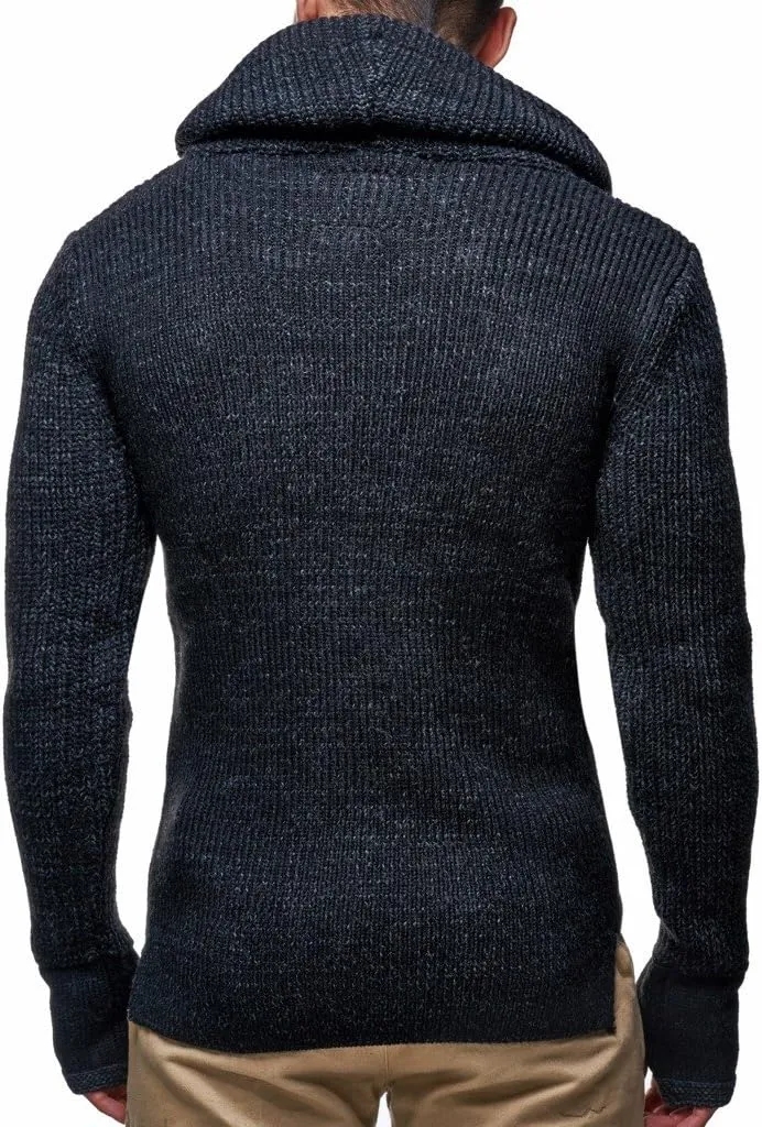 Leif Nelson Mens Knitted Pullover | Long-Sleeved Slim fit Shirt | Basic Longsleeve Sweatshirt with Shawl Collar for Men