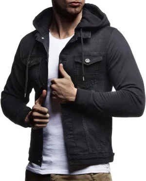 Leif Nelson Men's Sweat Jacket | Vintage Denim Jacket for Men | Slim-Fit Long Sleeve Hooded Denim Jacket